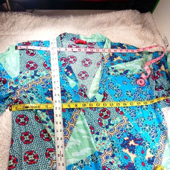 Josie Vibrant Blue Floral Women's Robe Wrap Kimono Medium - Picture 12 of 13